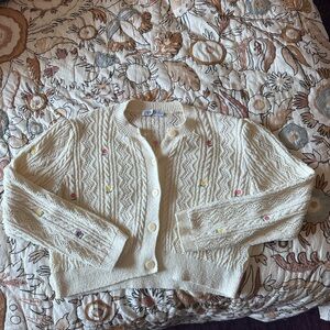 Zara Cream Cable Knit Cardigan with Flowers